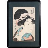 After Kitagawa Utamaro Bijin with opium pipe: polychrome woodblock print, 36.5 x 24cm.