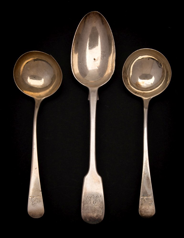 A pair of George III silver Old English pattern sauce ladles, maker Richard Crossley, London,