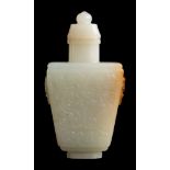 A Chinese jade snuff bottle and stopper: of flattened form,