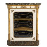 A 19th Century cream painted and gilt decorated, brass mounted low corner display cabinet:,