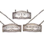 A set of three George III silver wine labels, maker Hester Bateman, London, unknown date: 'Lisbon',