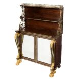 A Regency rosewood carved giltwood and brass mounted chiffonier in the manner of George Oakley:,