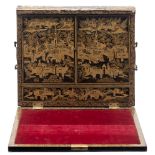 A 19th century Chinese export lacquer writing box: of rectangular outline,