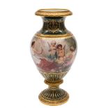 A Vienna baluster vase: the body painted by Wagner with a classical beauty and three cherub