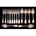 A matched set of six Fiddle pattern dessert forks,