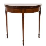 An Edwardian mahogany and inlaid half round card table:,