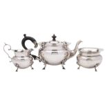 An Edward VII three-piece silver tea service, maker J Sherwood & Sons, Birmingham,