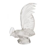 A Lalique glass car mascot 'Coq Nain': the frosted body in the form of a cockerel with tail raised,