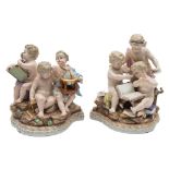 A pair of Meissen allegorical groups: emblematic of Mathematics and Geography modelled after M.V.