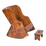 A child's early 19th Century oak and elm wing back rocking chair:,
