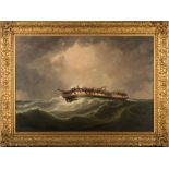 Attributed to Thomas Buttersworth [fl.1768-1842]- A wreck in stormy seas,:- oil on canvas 65 x 94cm.