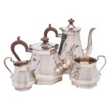 A George VI silver four-piece tea and coffee service, maker Roberts & Belk Ltd, Sheffield,