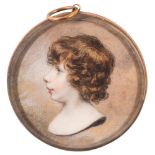 English School 19th Century- A miniature portrait of a boy, head and shoulders in profile,