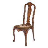 An early 19th Century Dutch walnut and floral marquetry dining chair:,