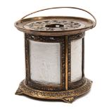 Lithophane Night Light Holder : with four panels, embossed brass surround, fitted lid,