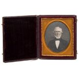 Photographic Institution, London a 1/6th plate daguerreotype portrait of bearded man:, hand tinted,