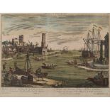 Vue du Optic : The Port of Lisbonne [Lisbon], hand coloured print, 410 x 275 mm, f & g,