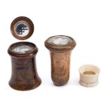 A small ivory kaleidoscope viewer together with two larger treen examples:,