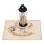 A French anamorphic print of Queen Victoria:, highlighted in colours, inscribed lower right 'Lith,