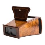 Stereo Viewer : An inlaid walnut Brewster type stereoscope viewer,