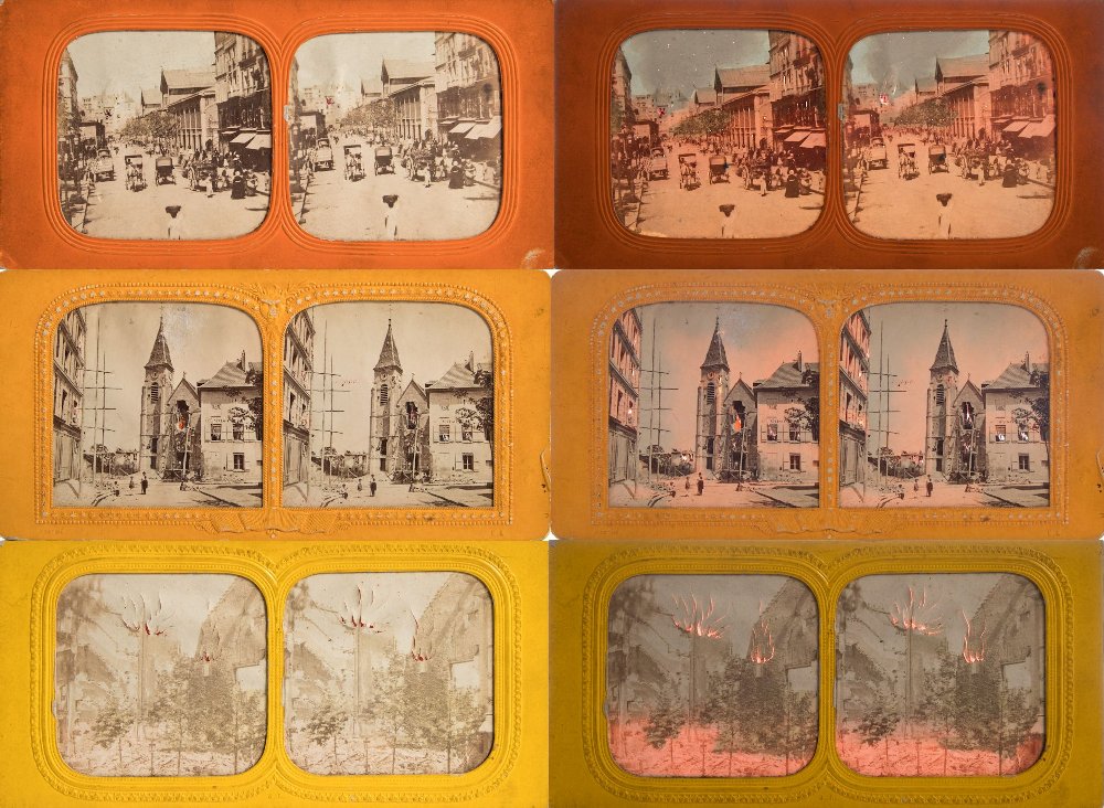 A group of eight surprise transformation tissue stereoscopic photograph cards with back lighting