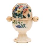 A 19th century alabaster 'Peep egg' viewer:, with painted floral decoration ,