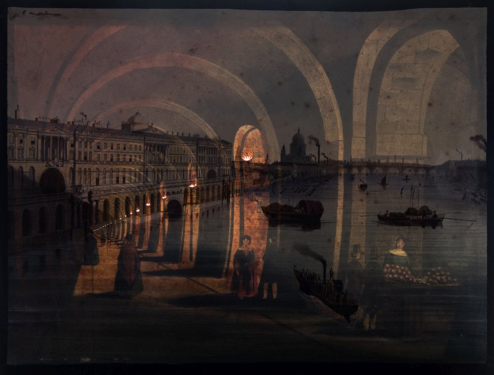 Transformation print : hand coloured lithograph of the Grand Canal, day and night panoptic, - Image 2 of 2