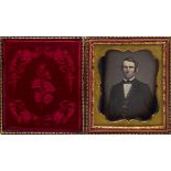 A 1/6th plate daguerreotype portrait of man :, hand tinted,