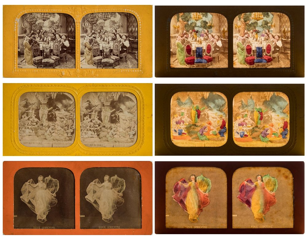 A group of twenty-five mid-19th century stereoscopic tissue cards including Diables:,