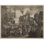 After William Hogarth 'Southwark Fair' monochrome engraving depicting the cacophony of London