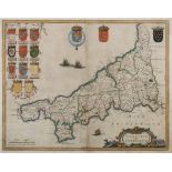 BLAEU, Jan - Cornwall : hand coloured map, 490 x 385 mm, Latin text, f & g, c1645.