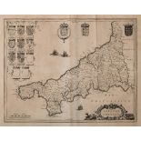 BLAEU, Jan - Cornwall : uncoloured map, 490 x 385 mm, Latin text, c1645.