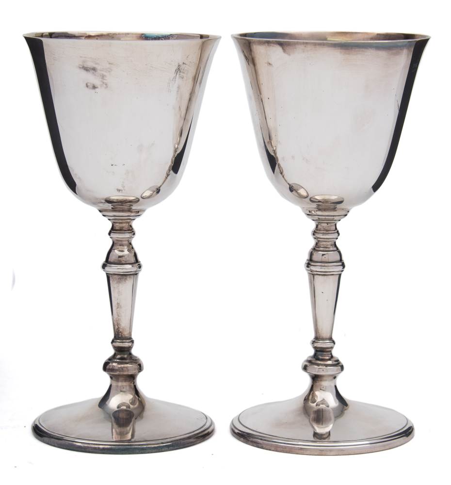 A pair of Elizabeth II silver wine goblets, maker DB, Sheffield,