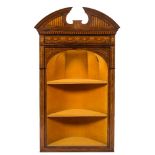 An Edwardian rosewood and marquetry open barrel back corner display cabinet:,