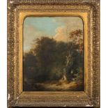 Follower of Thomas Gainsborough [18th Century]- Man and dog at a wooded stile,:- oil on canvas 52.