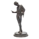 A late 19th century Neopolitan bronze figure of Narcissus: after the Antique, overall height 37 cm.