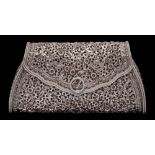 A Continental filigree silver casket, stamped 925: in the form of a handbag,