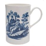 A First Period Worcester porcelain tankard: of cylindrical form with grooved strap handle,