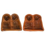 Two late 19th century French earthenware 'marriage' cake moulds: in glazed redware,