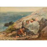 James Drummond [1816-1877]- Boys and pet dog crabbing beneath rocks,