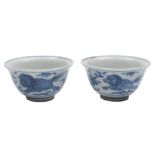 A pair of small Chinese blue and white wine cups: with flared rims,