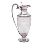 A Victorian glass and silver mounted claret jug, maker William & George Sissons, Sheffield,