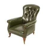 A 19th Century oak frame library armchair:,