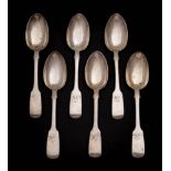 A set of six Victorian provincial silver Fiddle pattern teaspoons, maker James & Joshiah Williams,