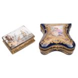 A Sevrès-style porcelain box and a Continental gilt-metal mounted enamel box: the first of