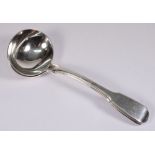 A pair of George IV silver fiddle pattern sauce ladles, maker RJ Baylis, London, 1825: initialled,