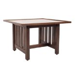 An Arts and Crafts oak square occasional table:,