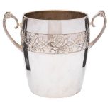 A WMF silver plated ice bucket: with banded briar rose decoration and reeded and swept handles to