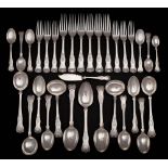 A matched silver Kings pattern flatware service, various makers and dates: initialled,