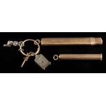A 9ct gold 'Asprey' propelling pencil with attached charms and a 9ct gold toothpick.